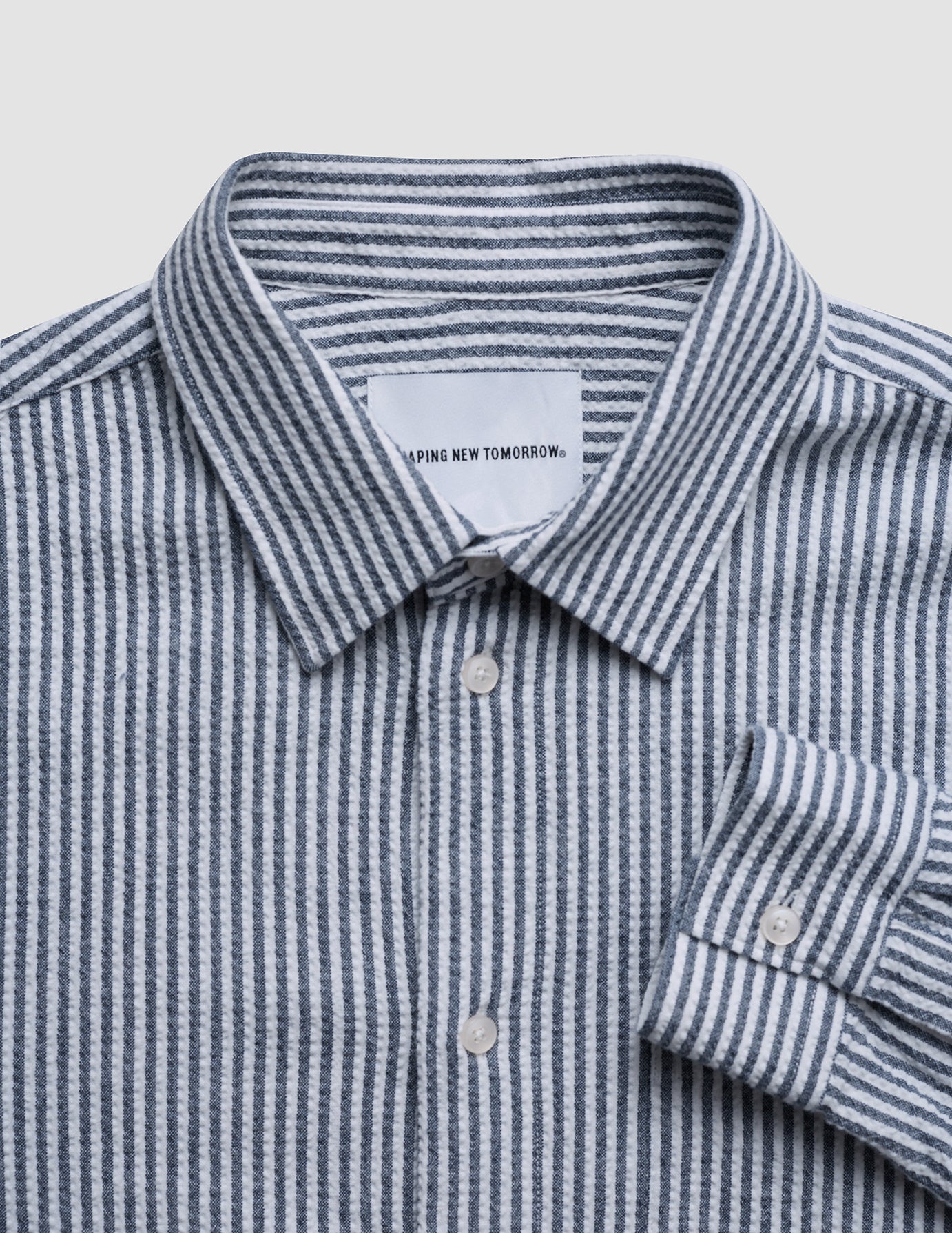 Seersucker Casual Shirt Navy Stripes